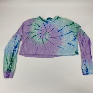 SAND CLOUD Long Sleeve Tie Dye Shirt Size L Cropped Crew Neck Cotton Top